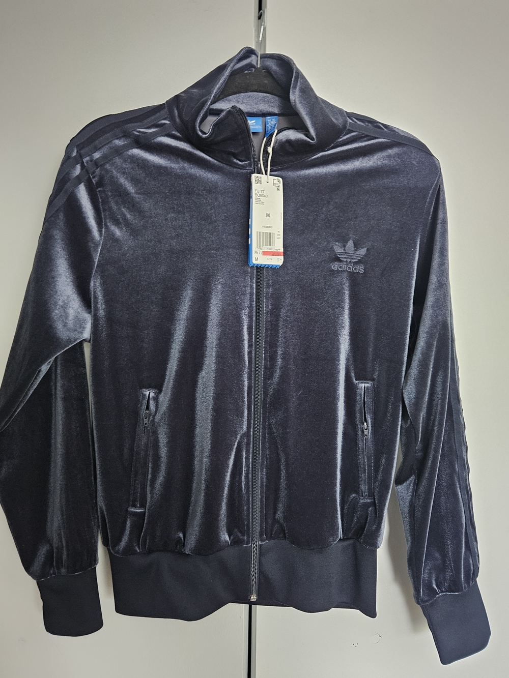 adidas Women's Velour Track Jacket in Dark Blue